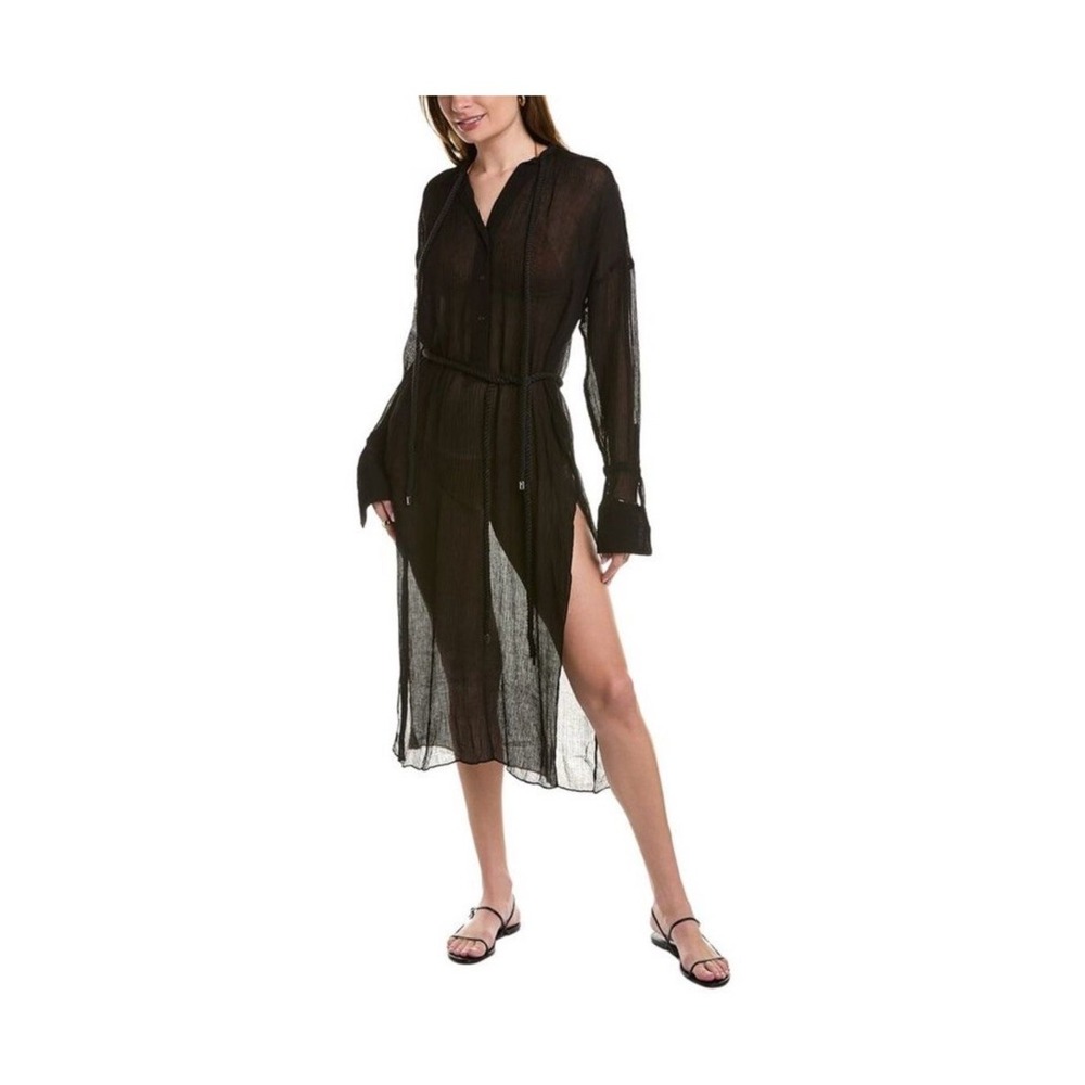 A.L.C Silk And Linen‎ Blend Black Sheer Swim Cover Up Dress $395 M/L